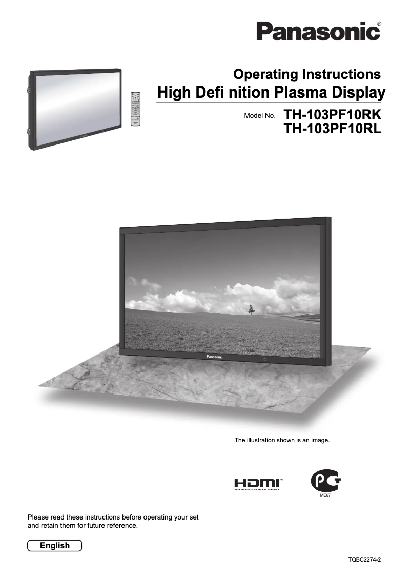 Página 1 del manual Manual de usuario Panasonic Viera TH-103PF10RL