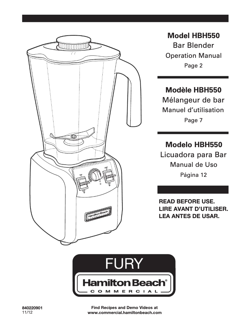 Imagen de la primera página del manual del dispositivo Fury HBH550