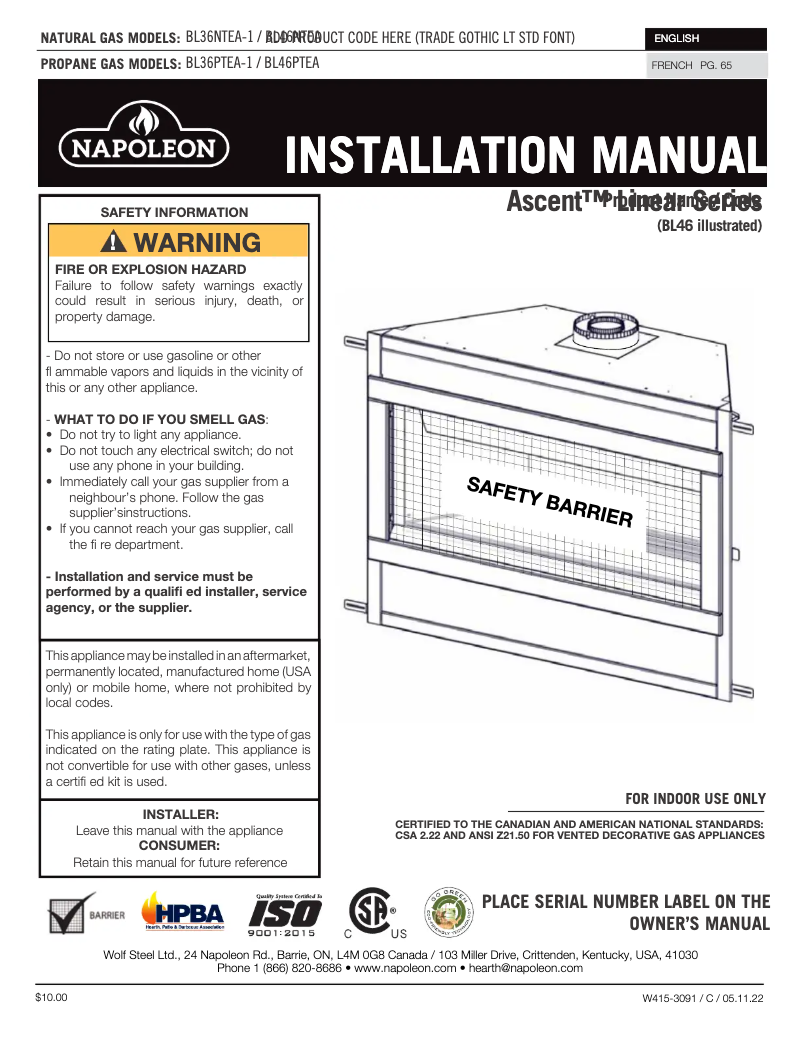 Imagen de la primera página del manual del dispositivo Ascent Linear 46