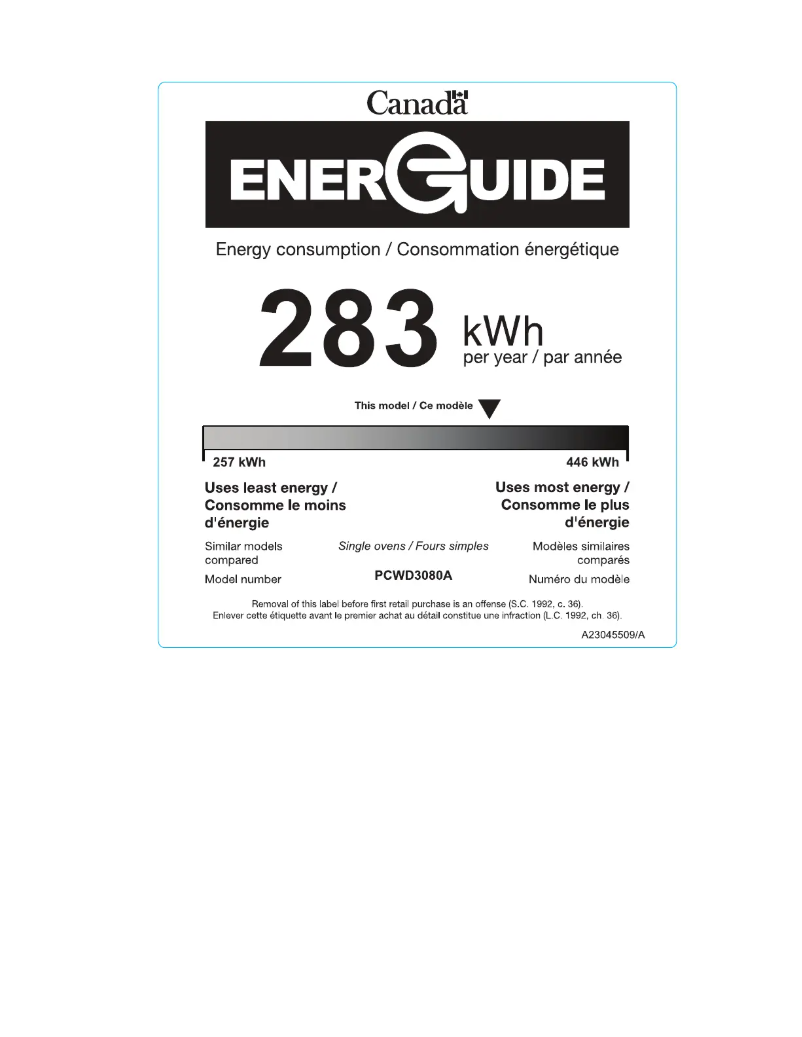 Página 1 del manual Etiqueta energética Frigidaire PCWD3080AF