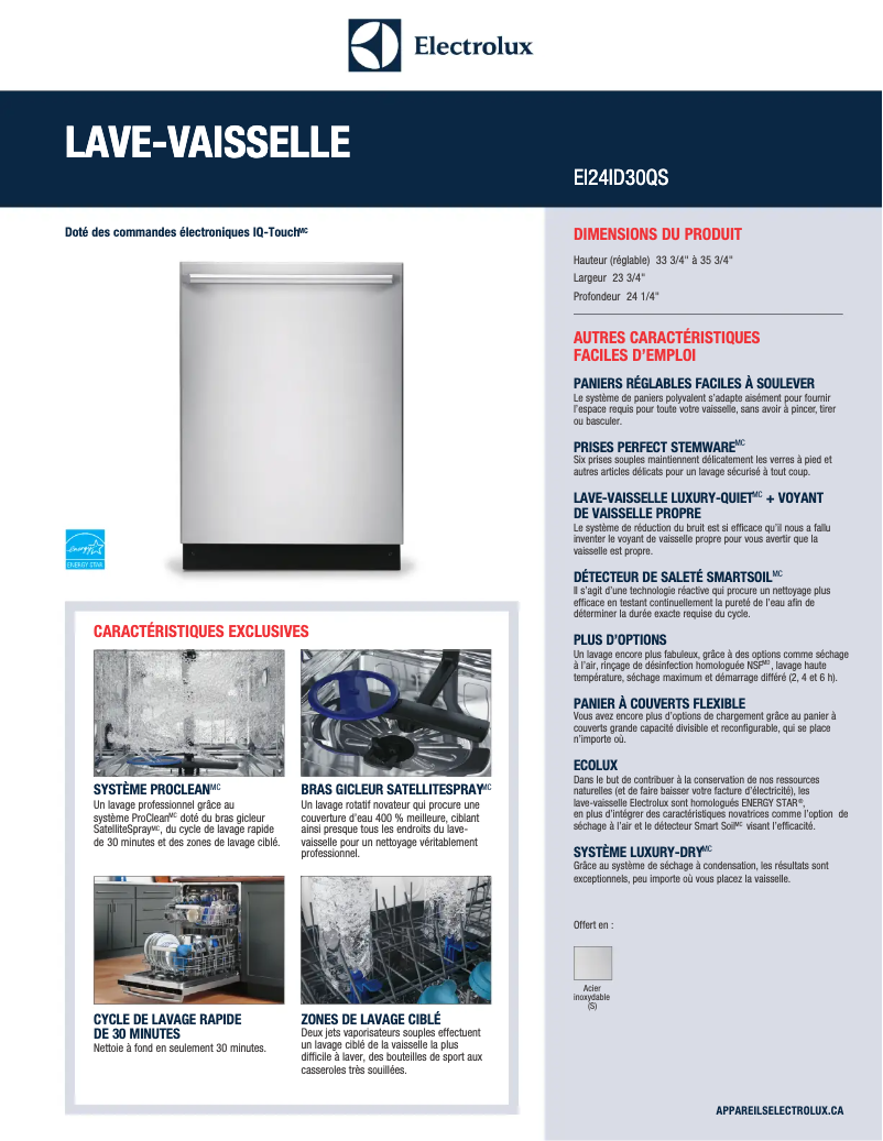 Página 1 del manual Ficha técnica Electrolux EI24ID30QW