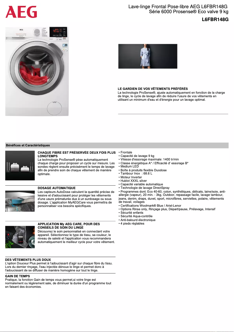 Página 1 del manual Ficha técnica AEG L6FBR148G
