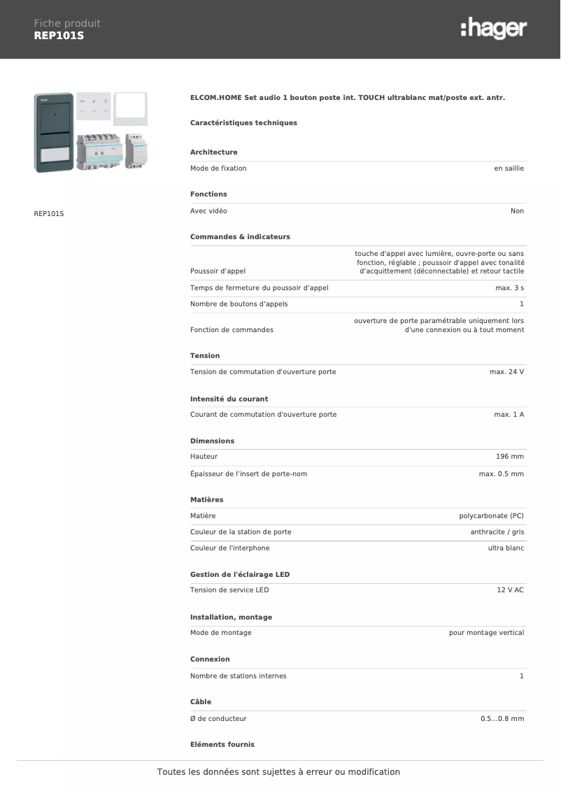 Página nº 1 - Ficha técnica Elcom REP101S