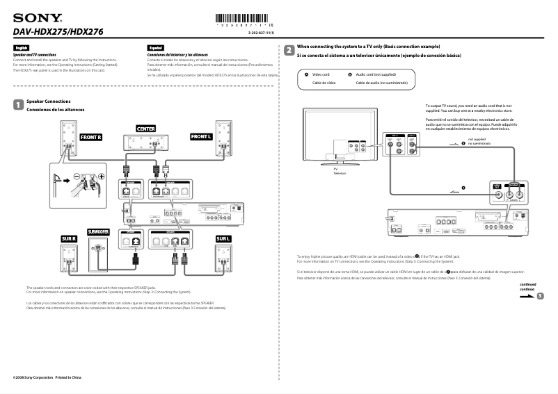 Imagen de la primera página del manual del dispositivo DAV-HDX275