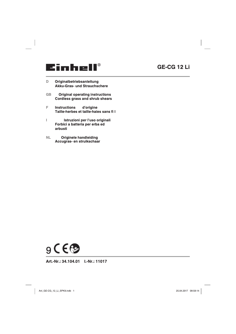 Página 1 del manual Manual de usuario Einhell GE-CG 12 Li