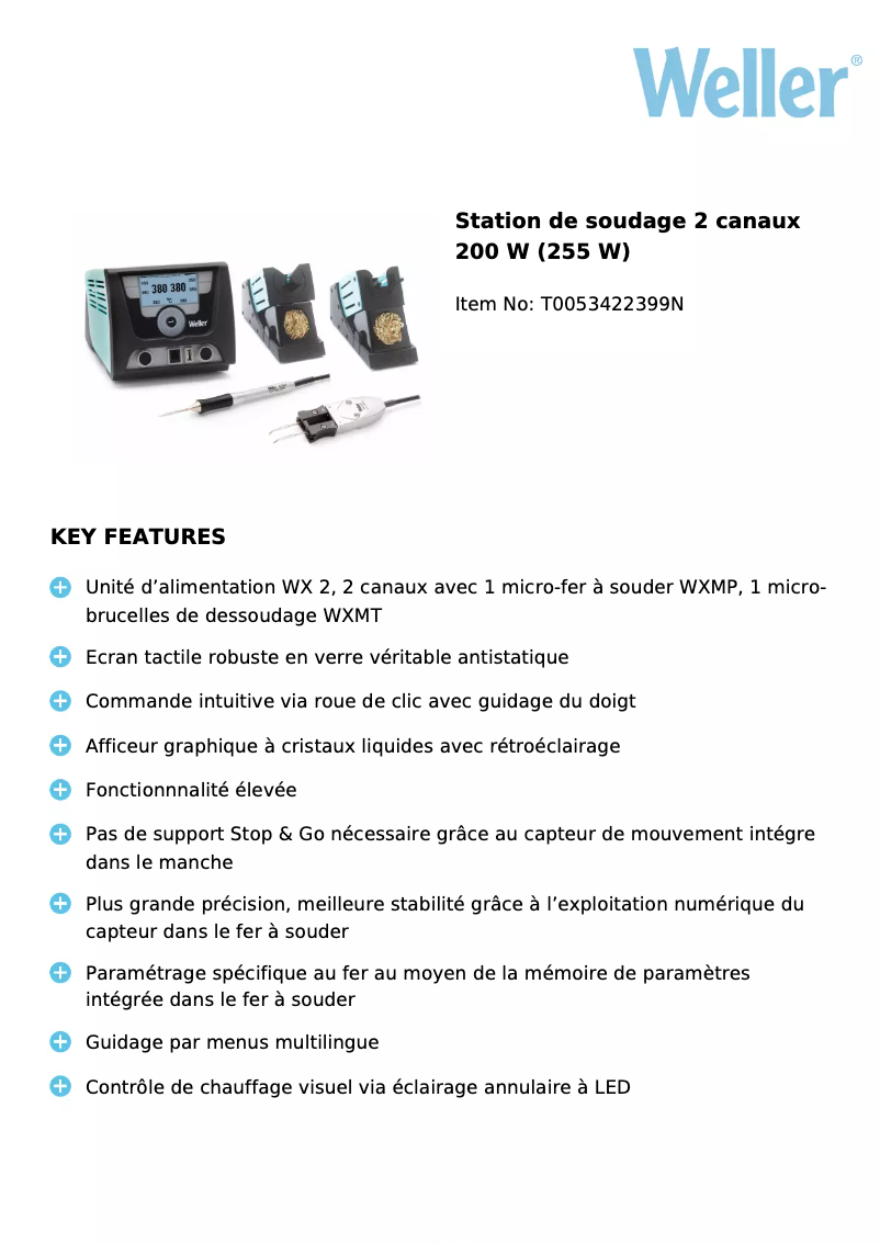 Página 1 del manual Ficha técnica Weller WX 2021