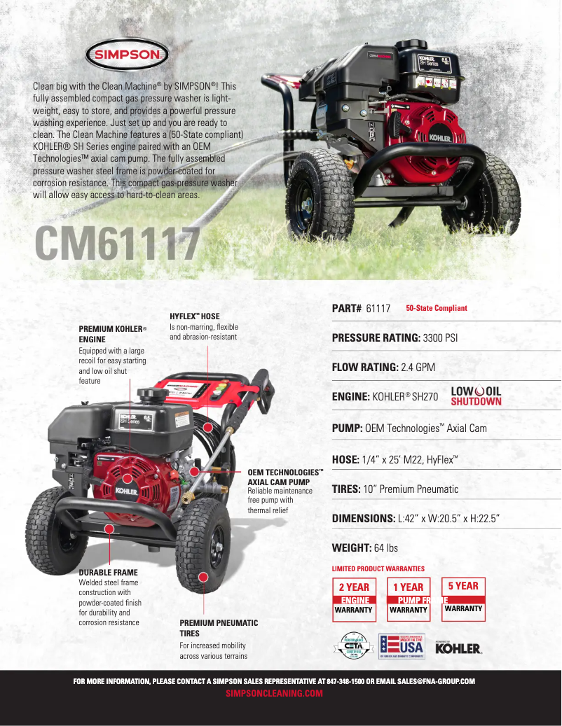 Página 1 del manual Ficha técnica Simpson CM61117