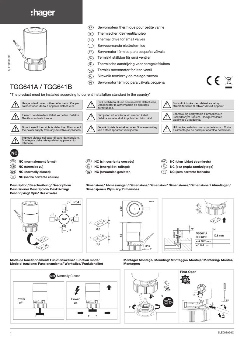 Página 1 del manual Instrucciones / montaje Hager TGG641B