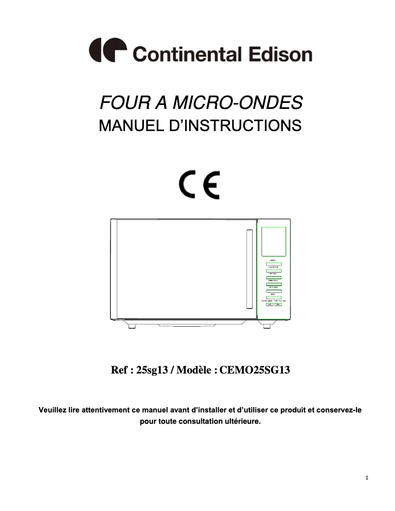 Página 1 del manual Manual de usuario Continental Edison CEMO25SG13