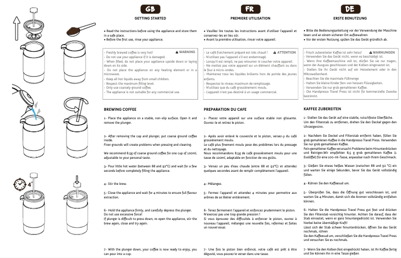 Imagen de la primera página del manual del dispositivo Travel Press