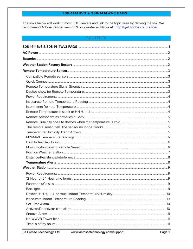 Página 1 del manual Preguntas frecuentes La Crosse Technology 308-1414Bv3