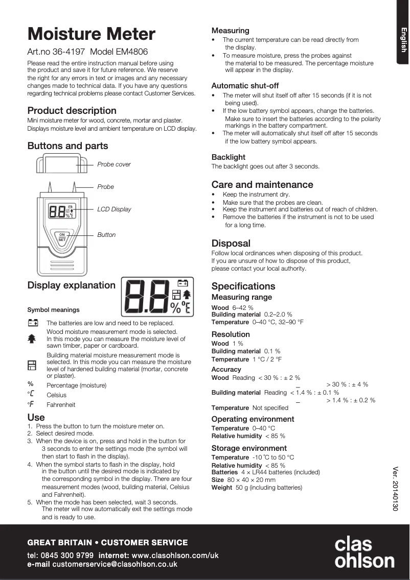 Página 1 del manual Manual de usuario Clas Ohlson EM4806