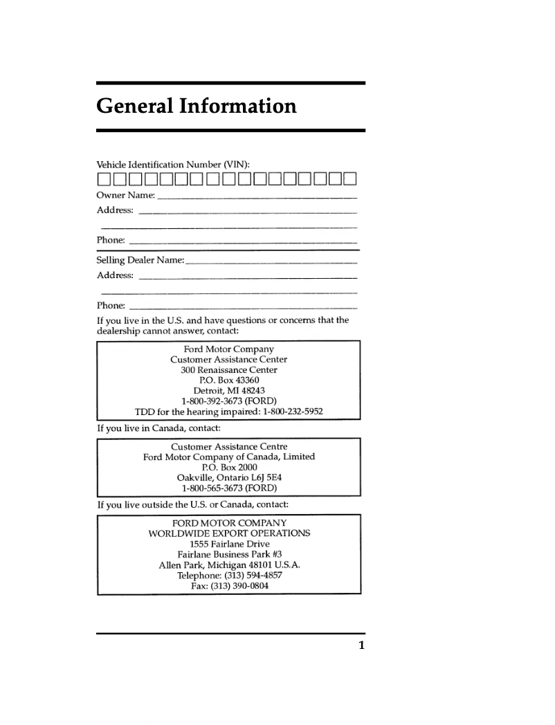 Página 1 del manual Manual de uso y mantenimiento Ford Crown Victoria (1996)
