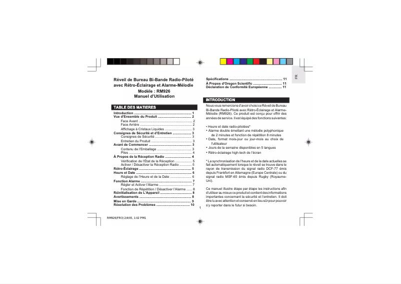 Página 1 del manual Manual de usuario Oregon Scientific RM 926