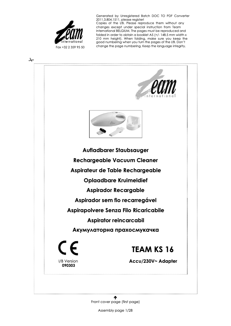 Imagen de la primera página del manual del dispositivo KS 16
