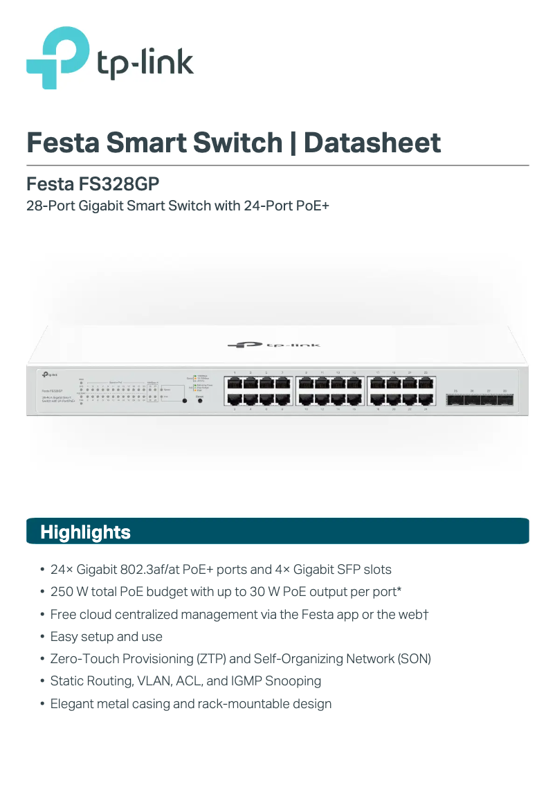 Página nº 1 - Ficha técnica TP-Link Festa FS328GP