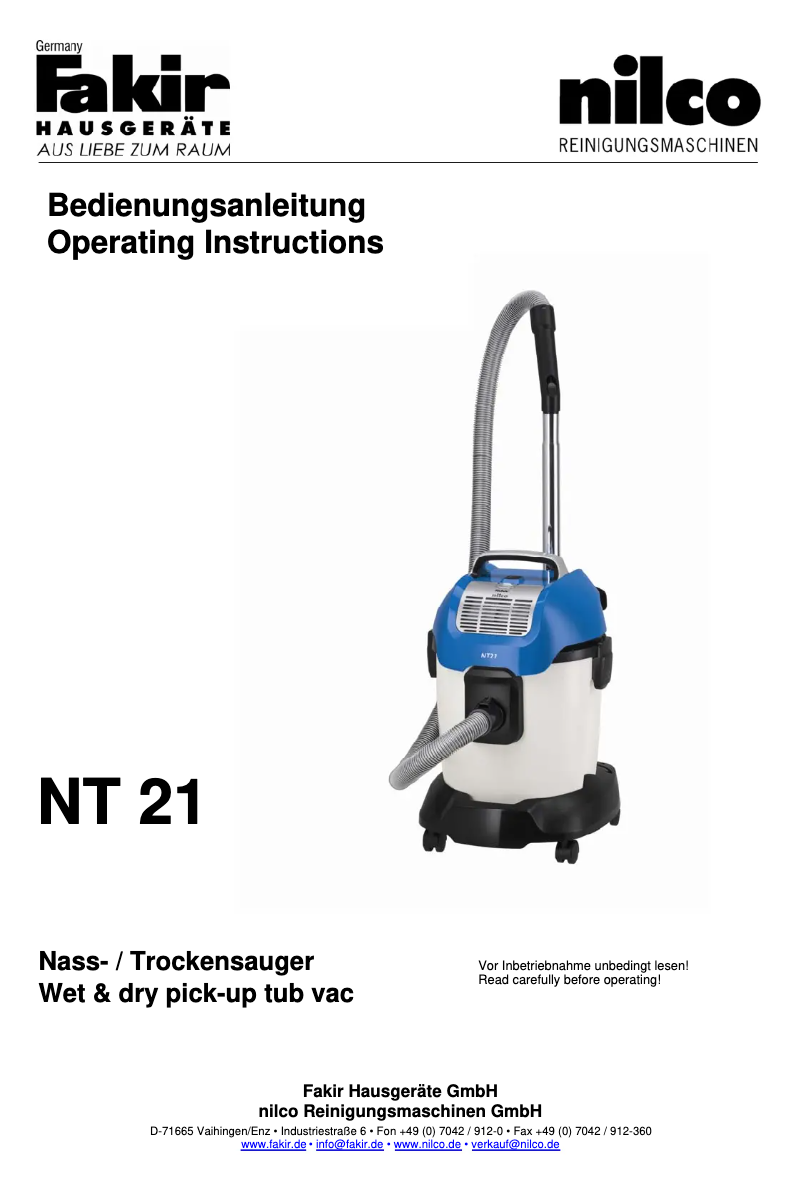 Página 1 del manual Manual de usuario Fakir NT 21