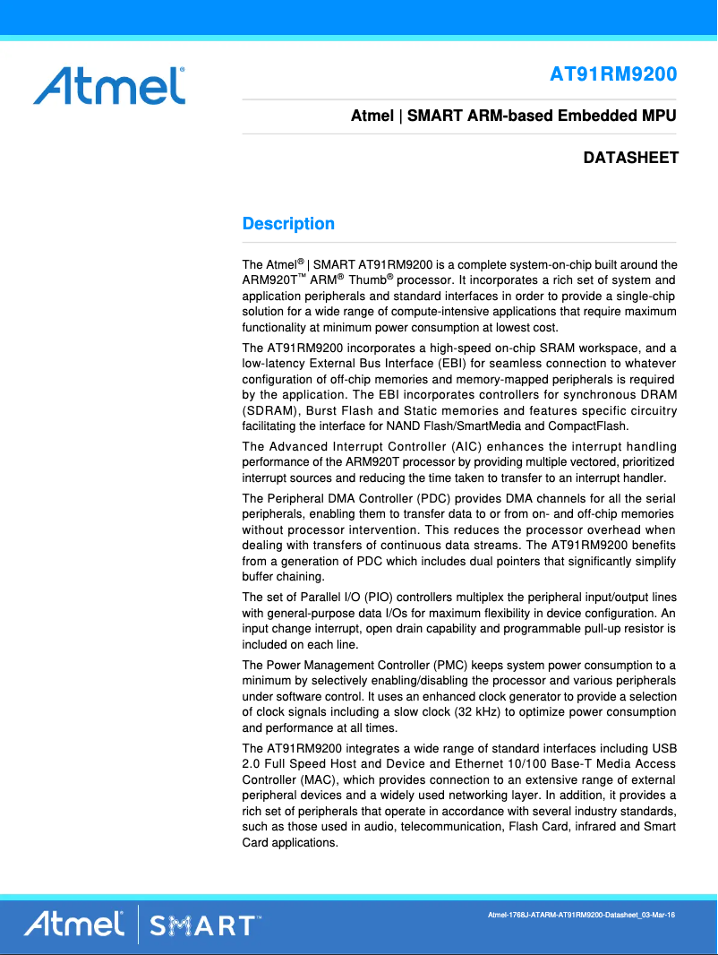 Imagen de la primera página del manual del dispositivo AT91RM9200