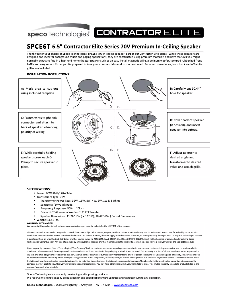 Página nº 1 - Manual de usuario Speco Technologies SPCE6T