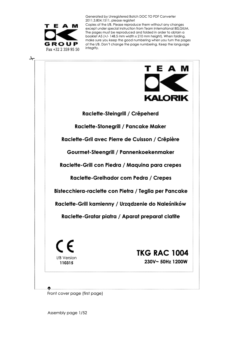 Página 1 del manual Manual de usuario Kalorik TKG RAC 1004