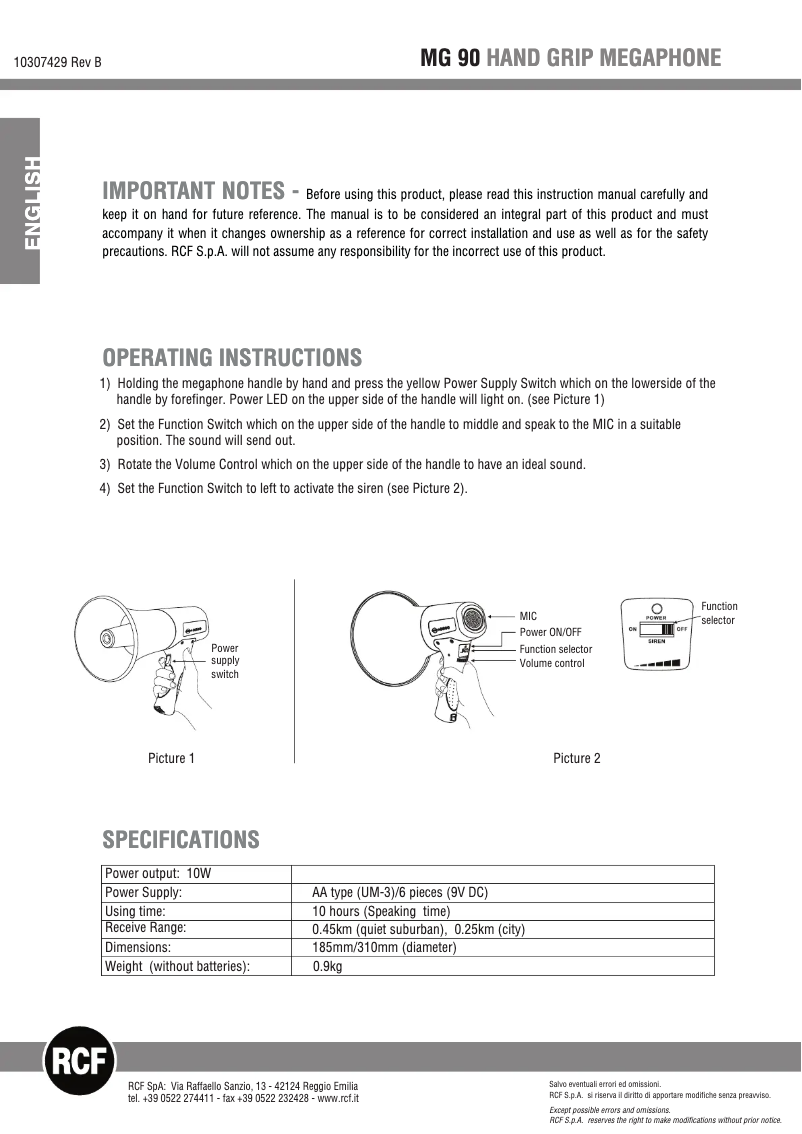 Imagen de la primera página del manual del dispositivo MG 90