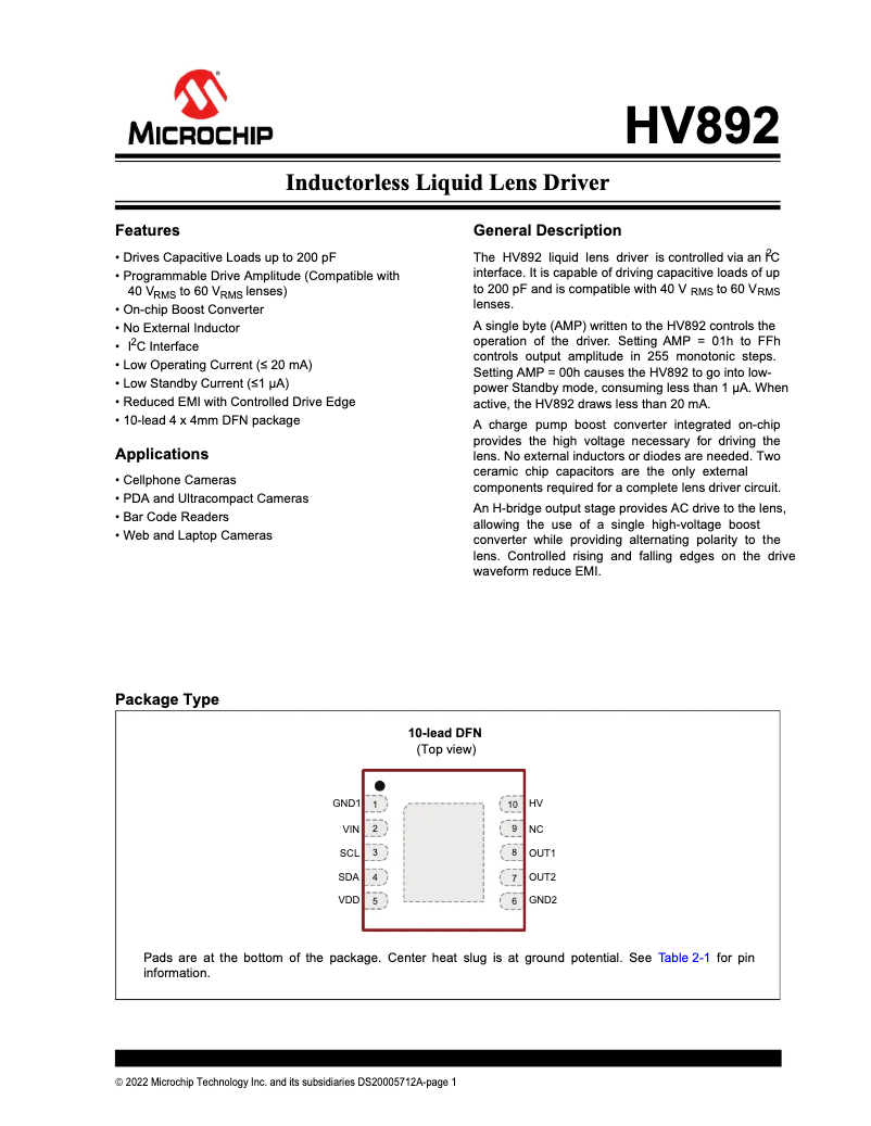 Página nº 1 - Manual de usuario Microchip HV892