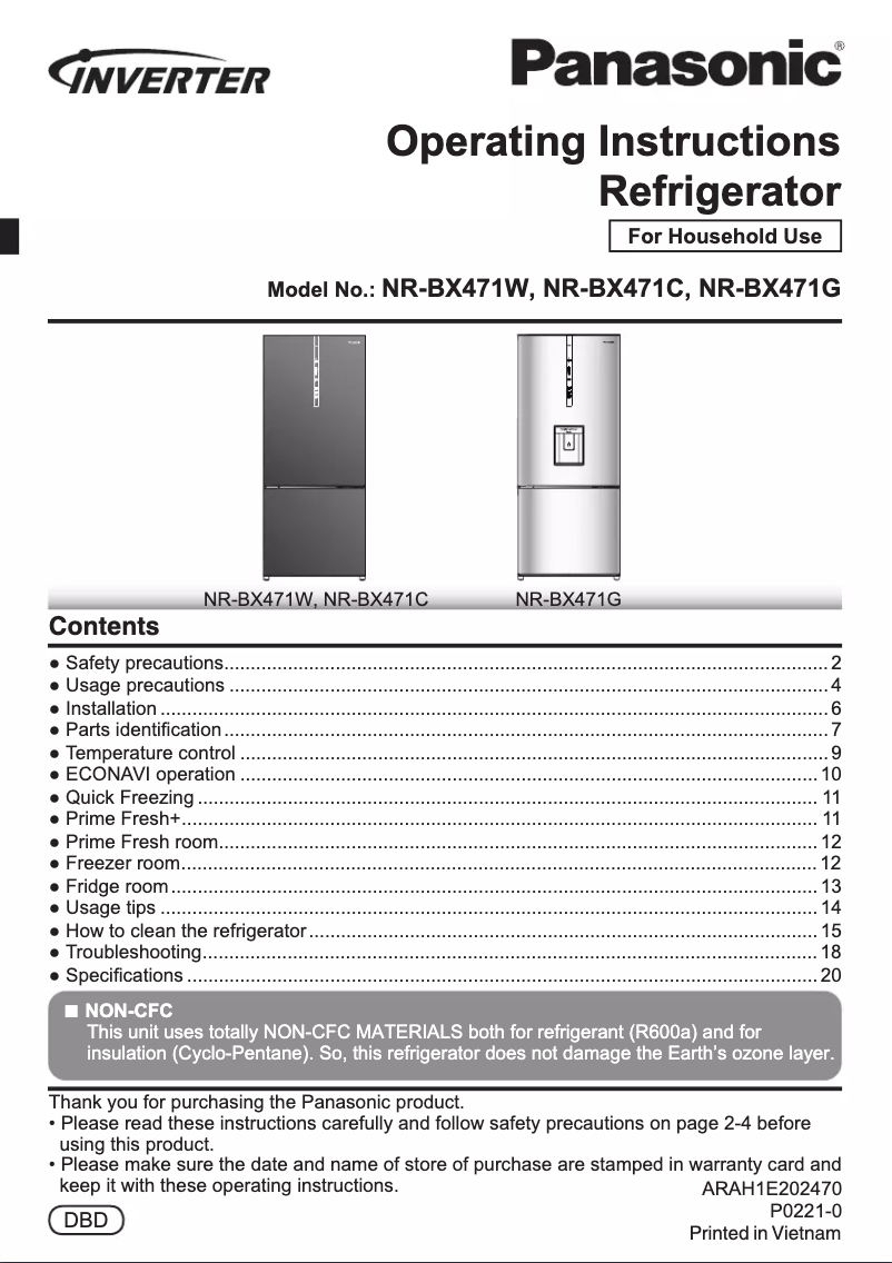 Página 1 del manual Manual de usuario Panasonic NR-BX471C