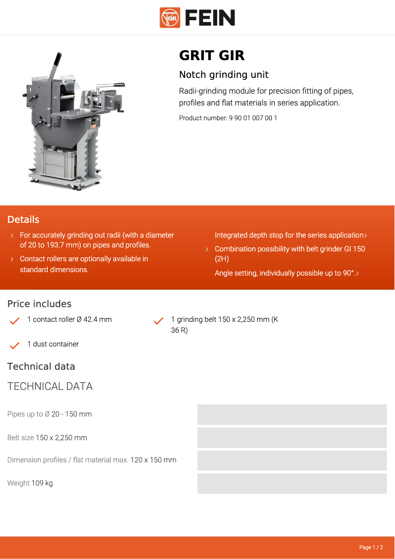 Página nº 1 - Ficha técnica Fein GRIT GIR