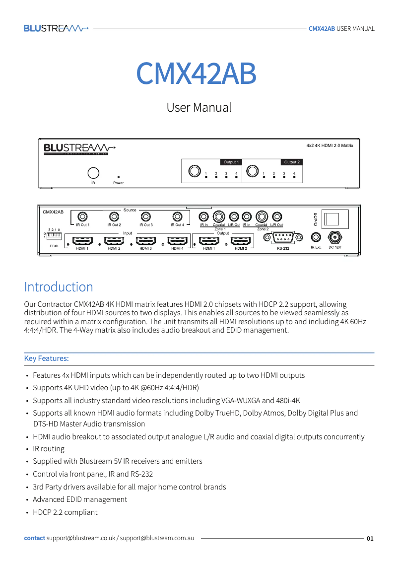 Página 1 del manual Manual de usuario Blustream CMX42AB