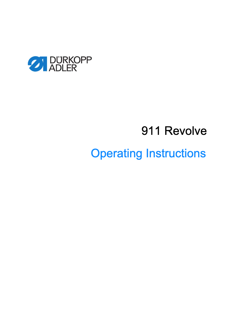 Página 1 del manual Manual de usuario Dürkopp Adler 911 Revolve