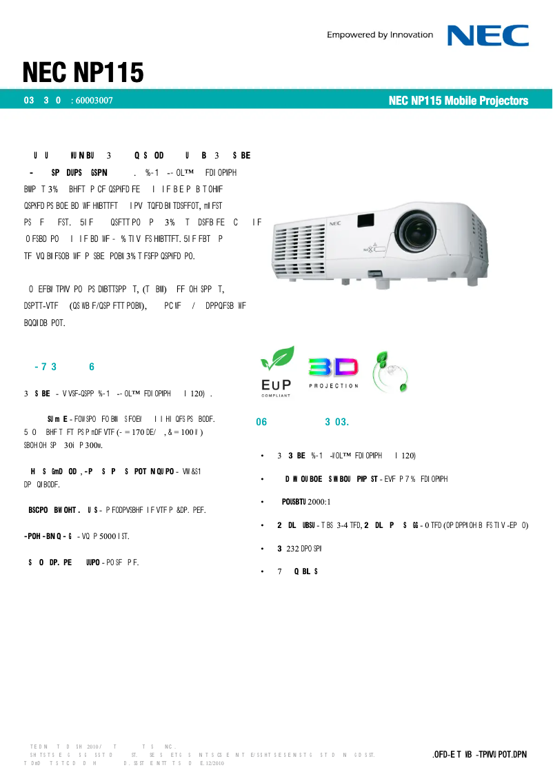 Página 1 del manual Ficha técnica NEC NP115