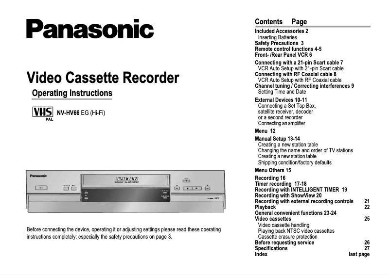 Página 1 del manual Manual de usuario Panasonic NV-HV66
