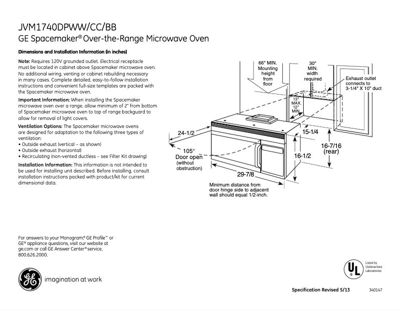 Imagen de la primera página del manual del dispositivo Spacemaker JVM1740DPCC