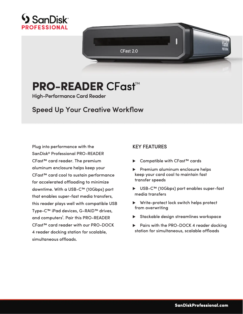 Página 1 del manual Ficha técnica Sandisk PRO-READER CFast