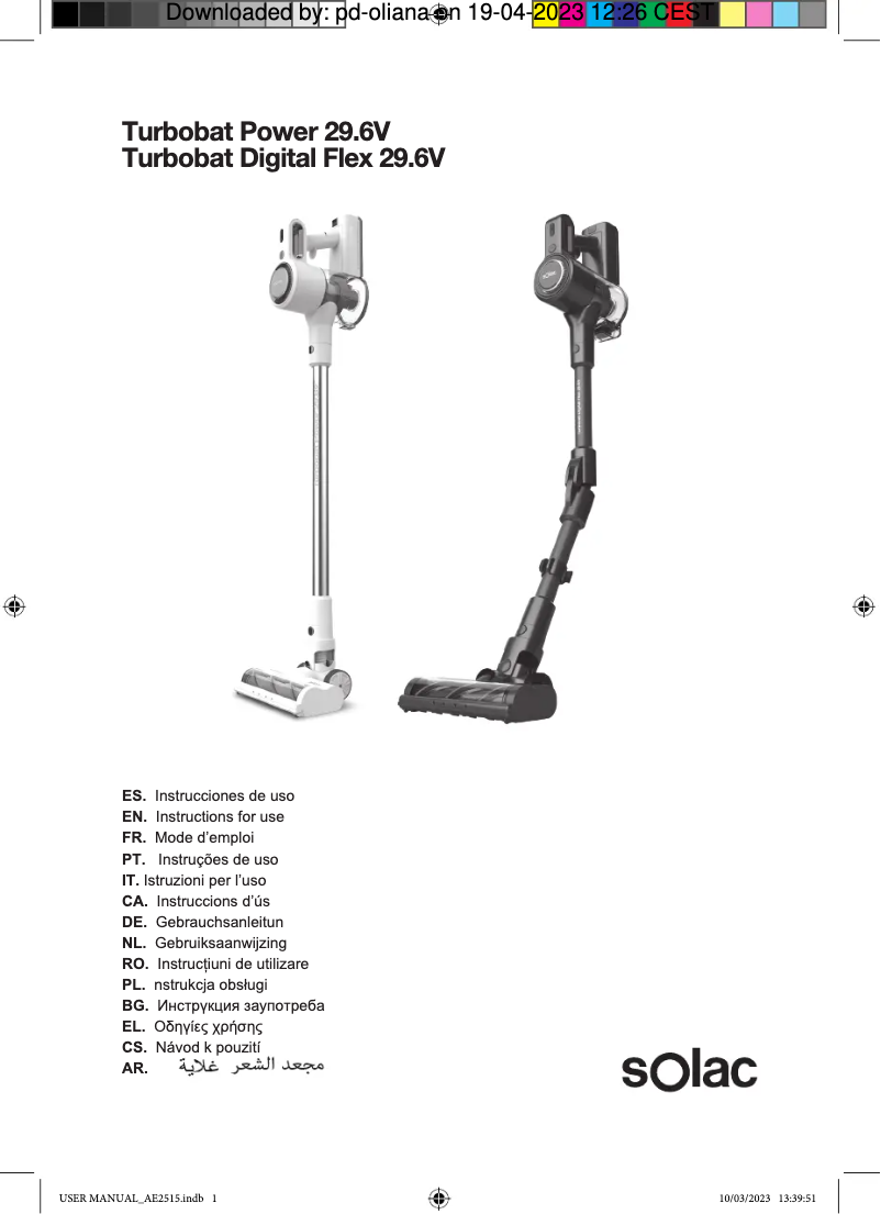 Página 1 del manual Manual de usuario Solac Turbobat Digital Flex 29.6V AE2515