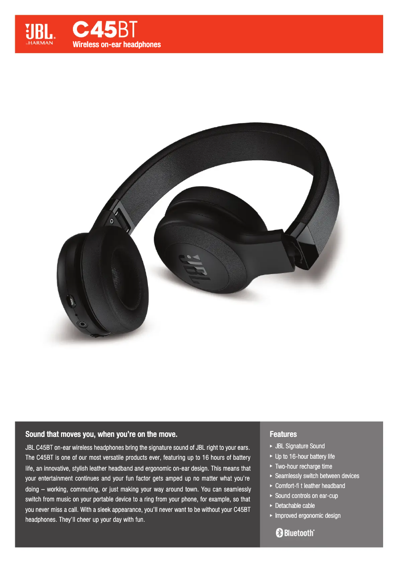 Página 1 del manual Ficha técnica JBL C45BT