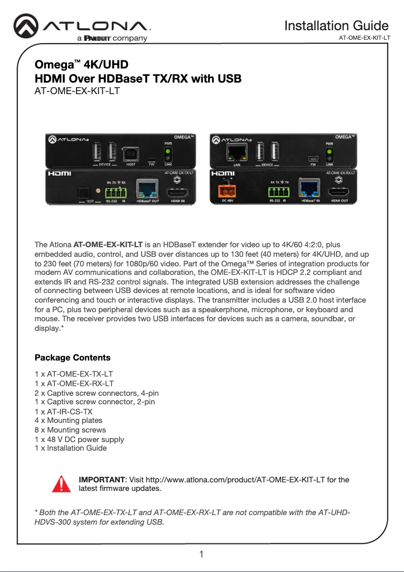 Imagen de la primera página del manual del dispositivo AT-OME-EX-KIT-LT
