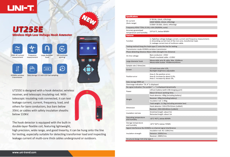 Imagen de la primera página del manual del dispositivo UT255E