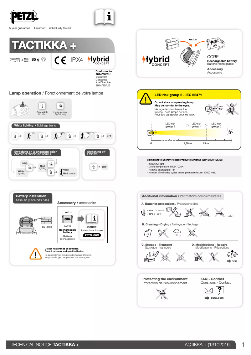 Página 1 del manual Manual de usuario Petzl Tactikka 250