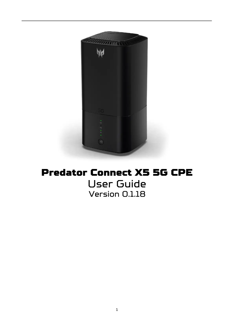 Imagen de la primera página del manual del dispositivo Predator Connect X5 5G CPE