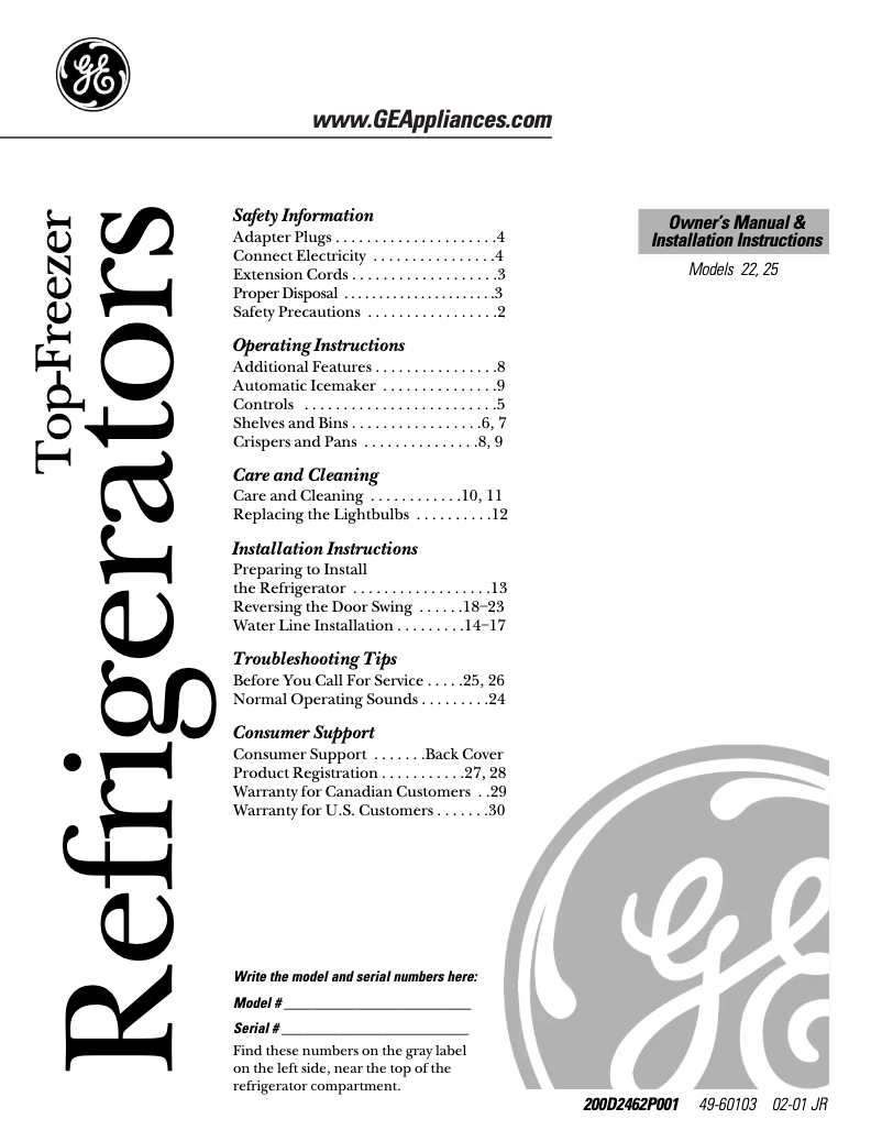 Página 1 del manual Manual de uso y mantenimiento GE Profile Arctica PTS22LBMBB