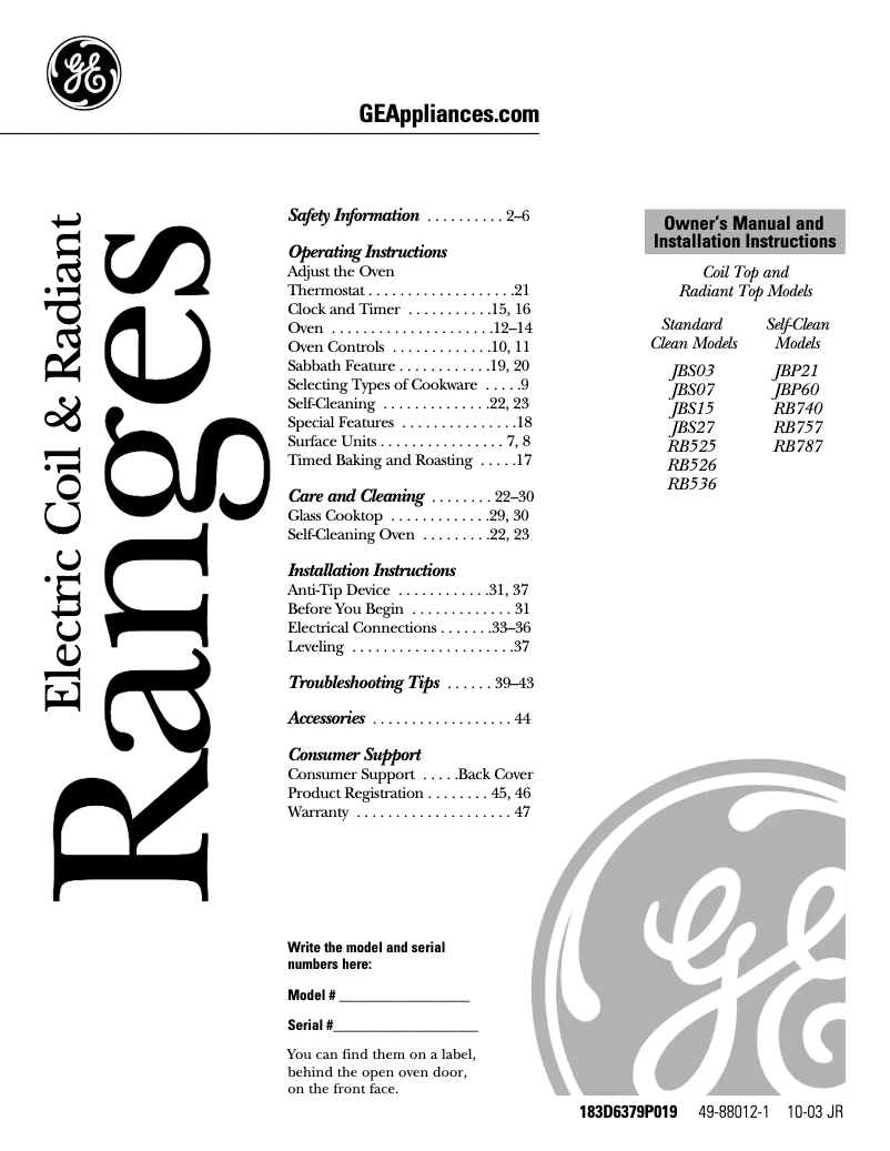 Página 1 del manual Guía de instalación Hotpoint RB525HAD