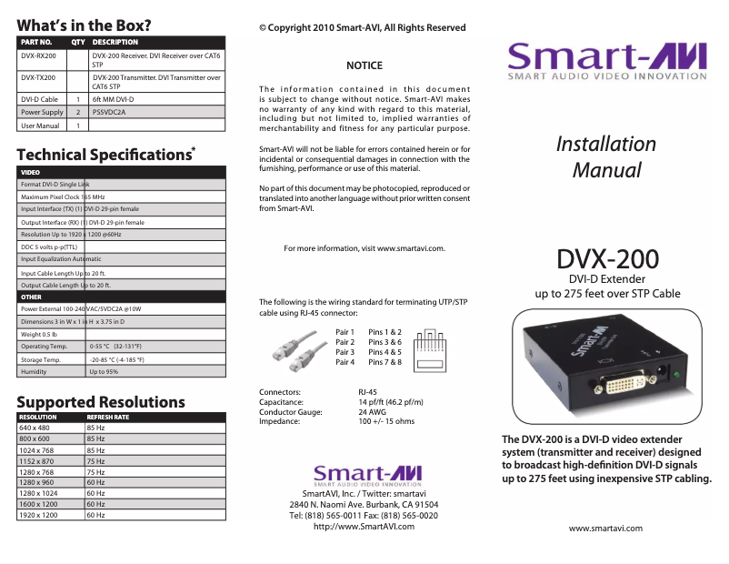 Página 1 del manual Manual de usuario Smart-AVI DVX-TX200PS