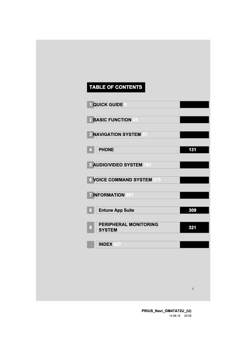 Imagen de la primera página del manual del dispositivo Prius 2015 Navigation