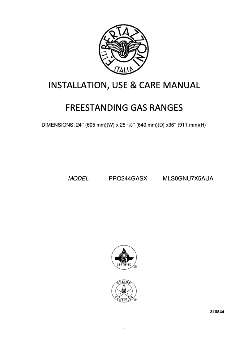 Página 1 del manual Manual de usuario Bertazzoni PRO244GASX
