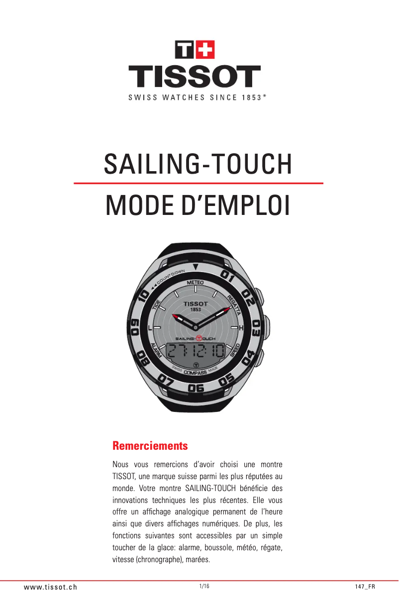 Página 1 del manual Manual de usuario Tissot SAILING-TOUCH Caribbean