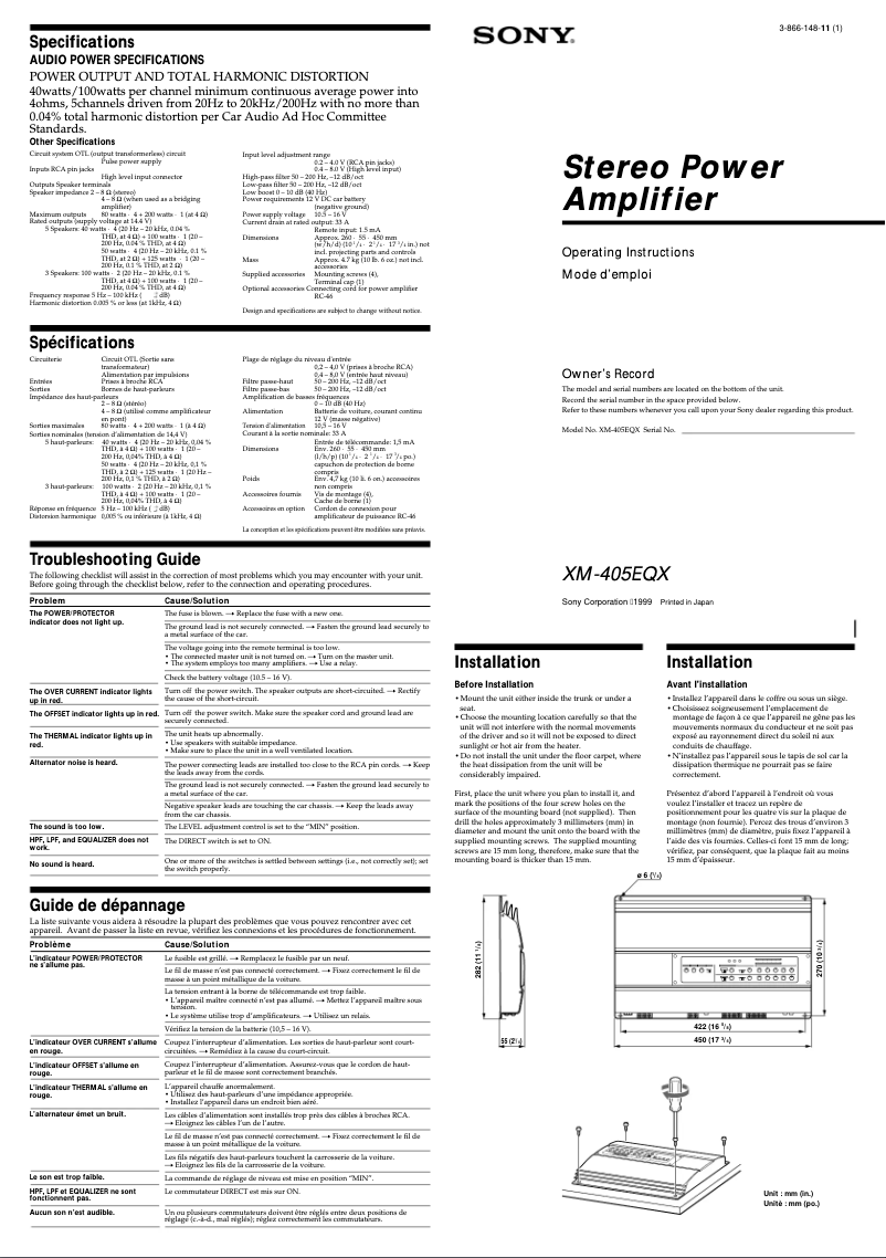 Imagen de la primera página del manual del dispositivo XM-405EQX