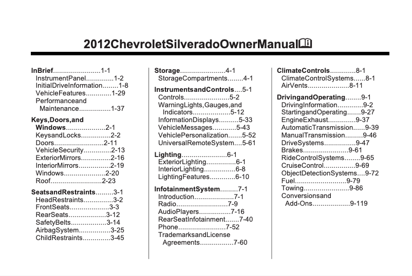 Página 1 del manual Manual de usuario Chevrolet Silverado (2012)