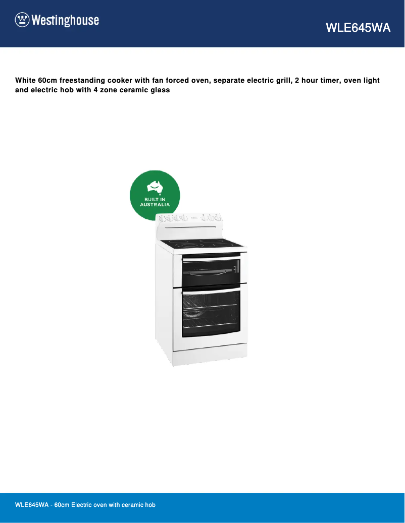 Página 1 del manual Ficha técnica Westinghouse WLE645WA