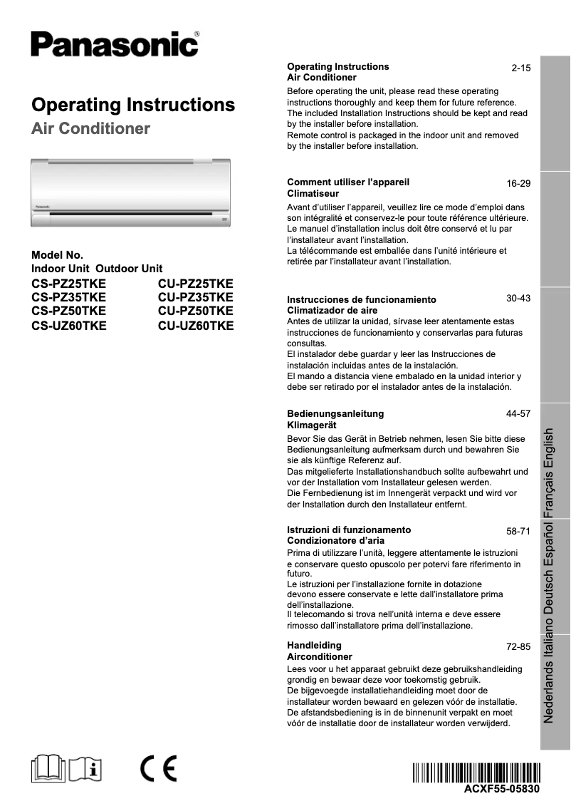 Página 1 del manual Manual de usuario Panasonic CS-PZ35TKE